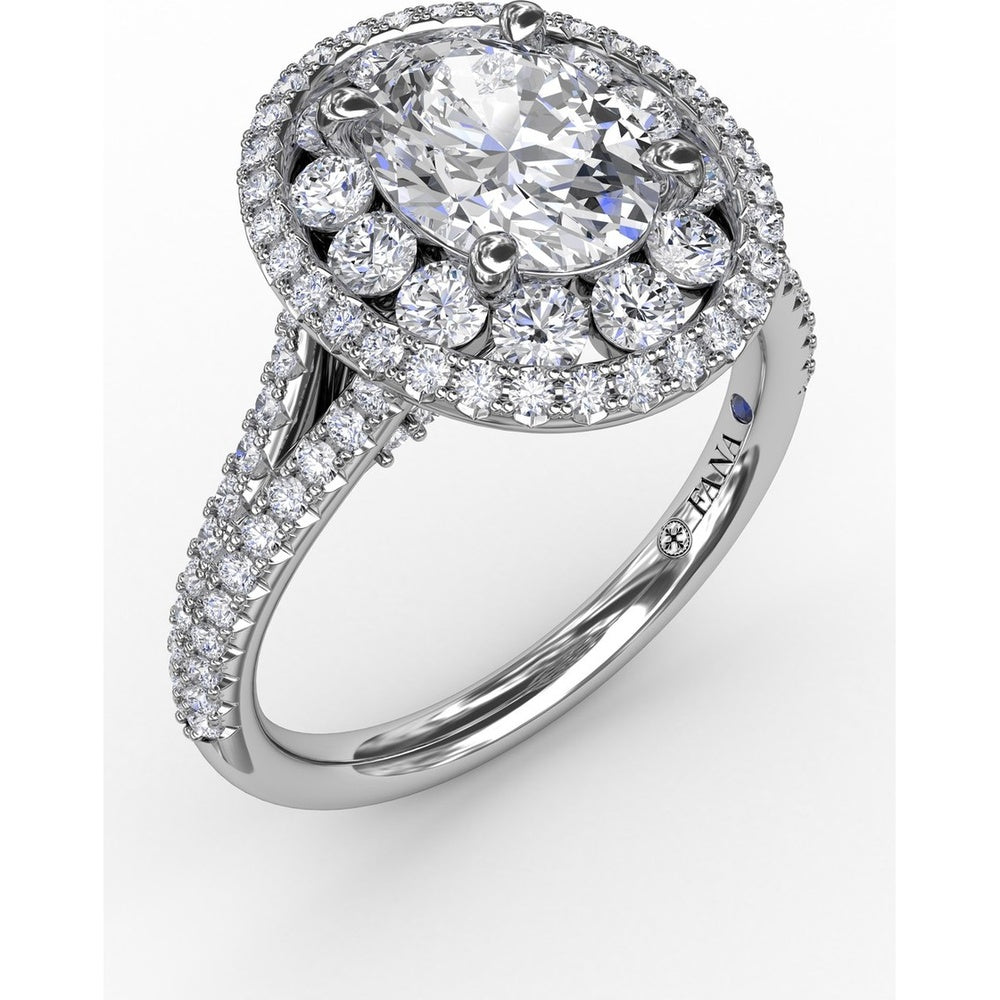 Double Halo Round Diamond Engagement Ring Setting with Split Pavé Diamond Shank by Fana - 0.74 Carat Total Diamond Weight
