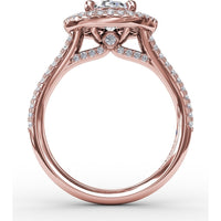 Double Halo Round Diamond Engagement Ring Setting with Split Pavé Diamond Shank by Fana - 0.74 Carat Total Diamond Weight