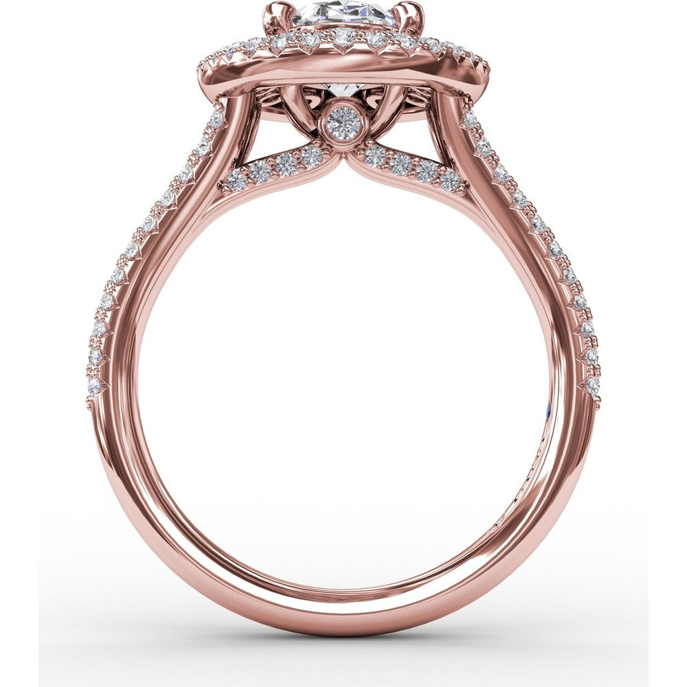 Double Halo Round Diamond Engagement Ring Setting with Split Pavé Diamond Shank by Fana - 0.74 Carat Total Diamond Weight