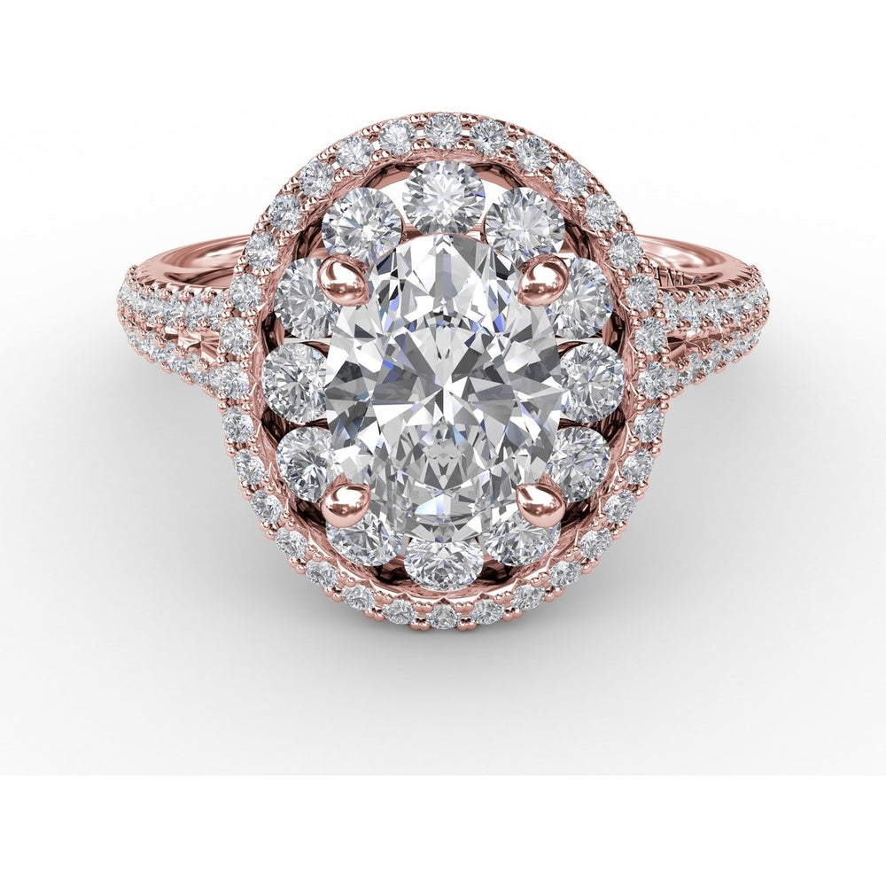 Double Halo Round Diamond Engagement Ring Setting with Split Pavé Diamond Shank by Fana - 0.74 Carat Total Diamond Weight