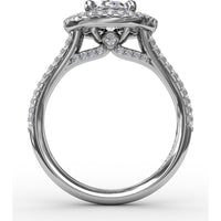 Double Halo Round Diamond Engagement Ring Setting with Split Pavé Diamond Shank by Fana - 0.74 Carat Total Diamond Weight