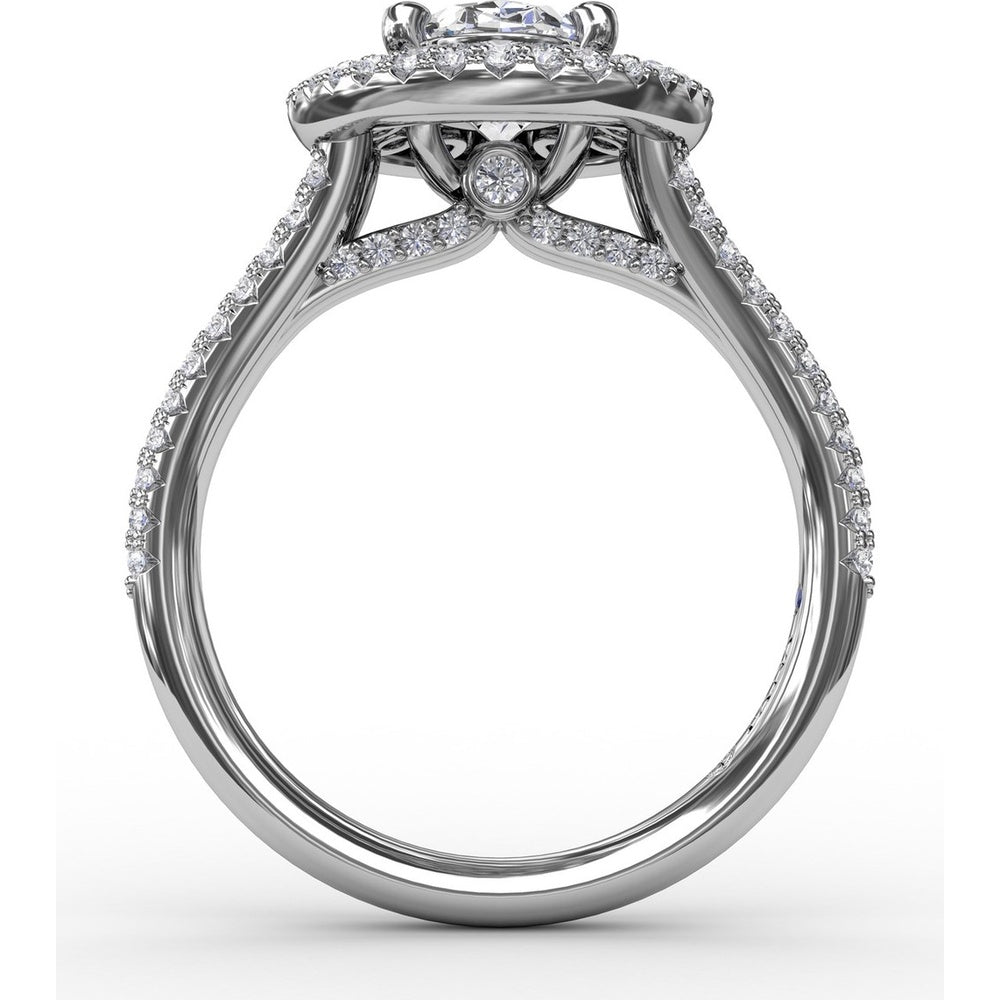 Double Halo Round Diamond Engagement Ring Setting with Split Pavé Diamond Shank by Fana - 0.74 Carat Total Diamond Weight