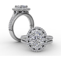 Double Halo Round Diamond Engagement Ring Setting with Split Pavé Diamond Shank by Fana - 0.74 Carat Total Diamond Weight