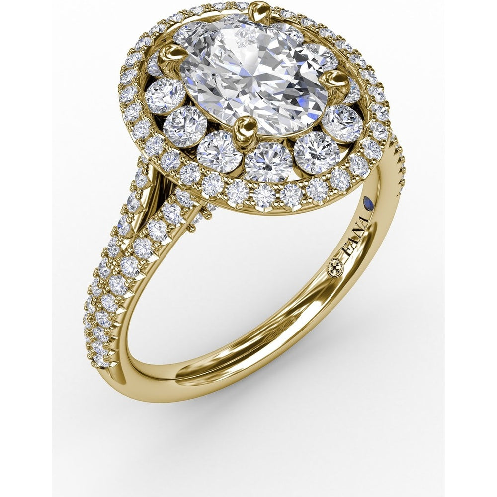 Double Halo Round Diamond Engagement Ring Setting with Split Pavé Diamond Shank by Fana - 0.74 Carat Total Diamond Weight