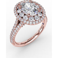 Double Halo Round Diamond Engagement Ring Setting with Split Pavé Diamond Shank by Fana - 0.74 Carat Total Diamond Weight