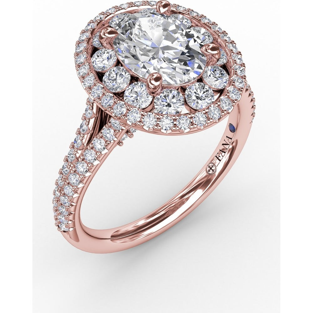 Double Halo Round Diamond Engagement Ring Setting with Split Pavé Diamond Shank by Fana - 0.74 Carat Total Diamond Weight