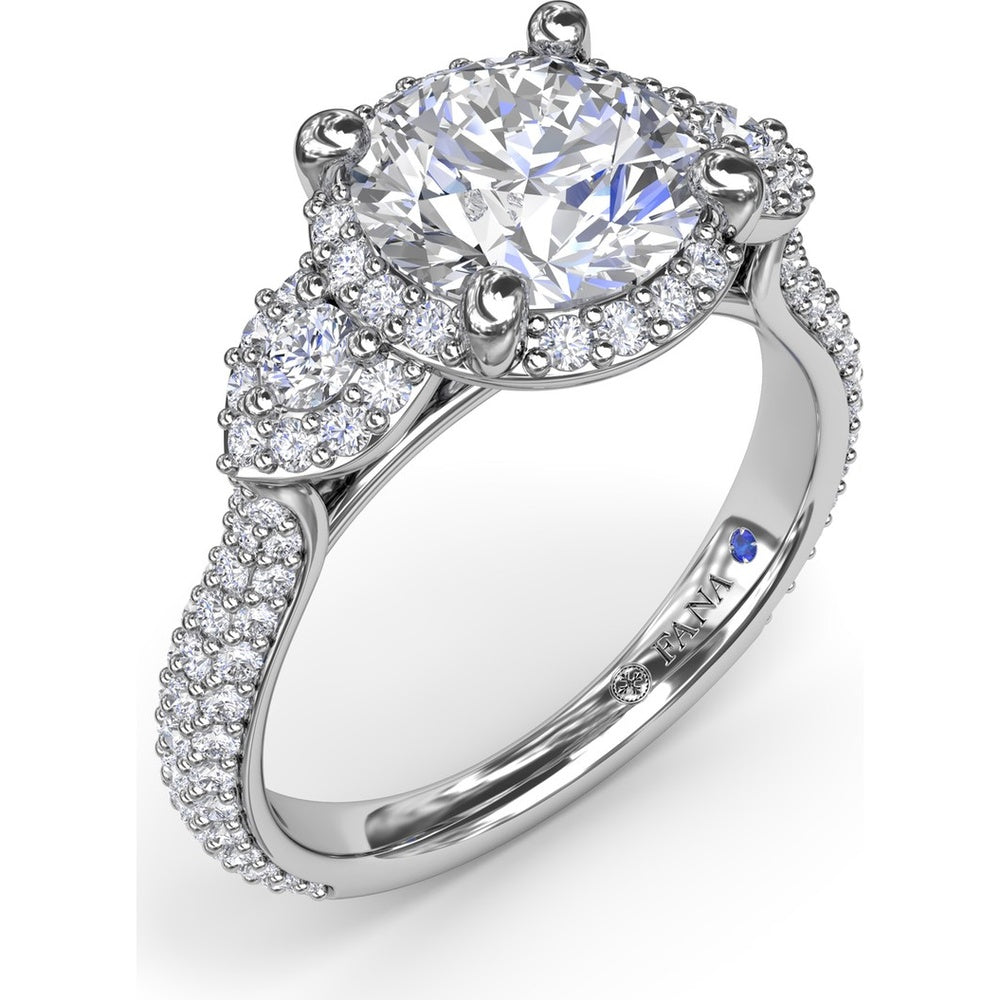 Double Halo Split Shank Engagement Ring Setting with Round Diamonds by Fana - 0.83 Carat Total Diamond Weight
