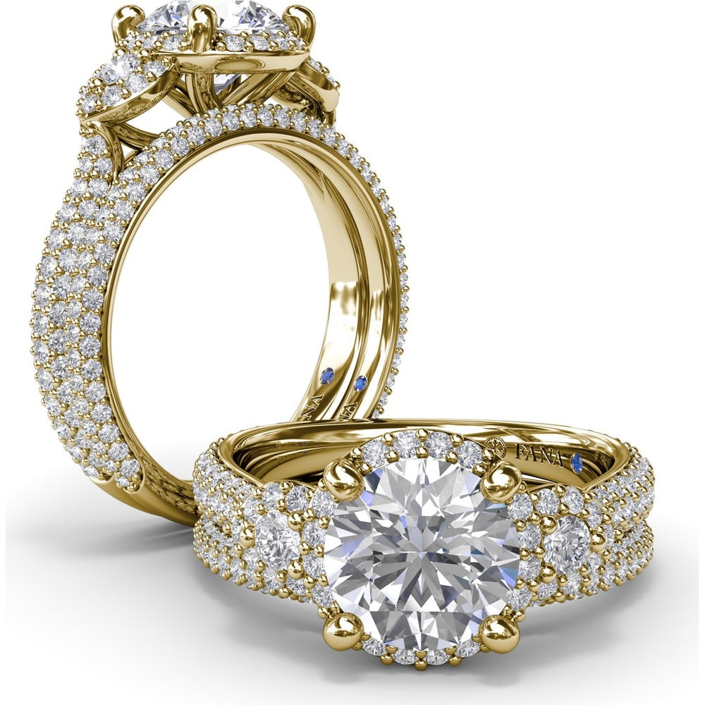 Double Halo Split Shank Engagement Ring Setting with Round Diamonds by Fana - 0.83 Carat Total Diamond Weight