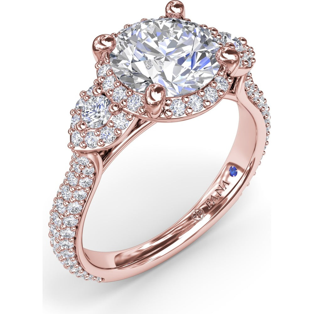 Double Halo Split Shank Engagement Ring Setting with Round Diamonds by Fana - 0.83 Carat Total Diamond Weight