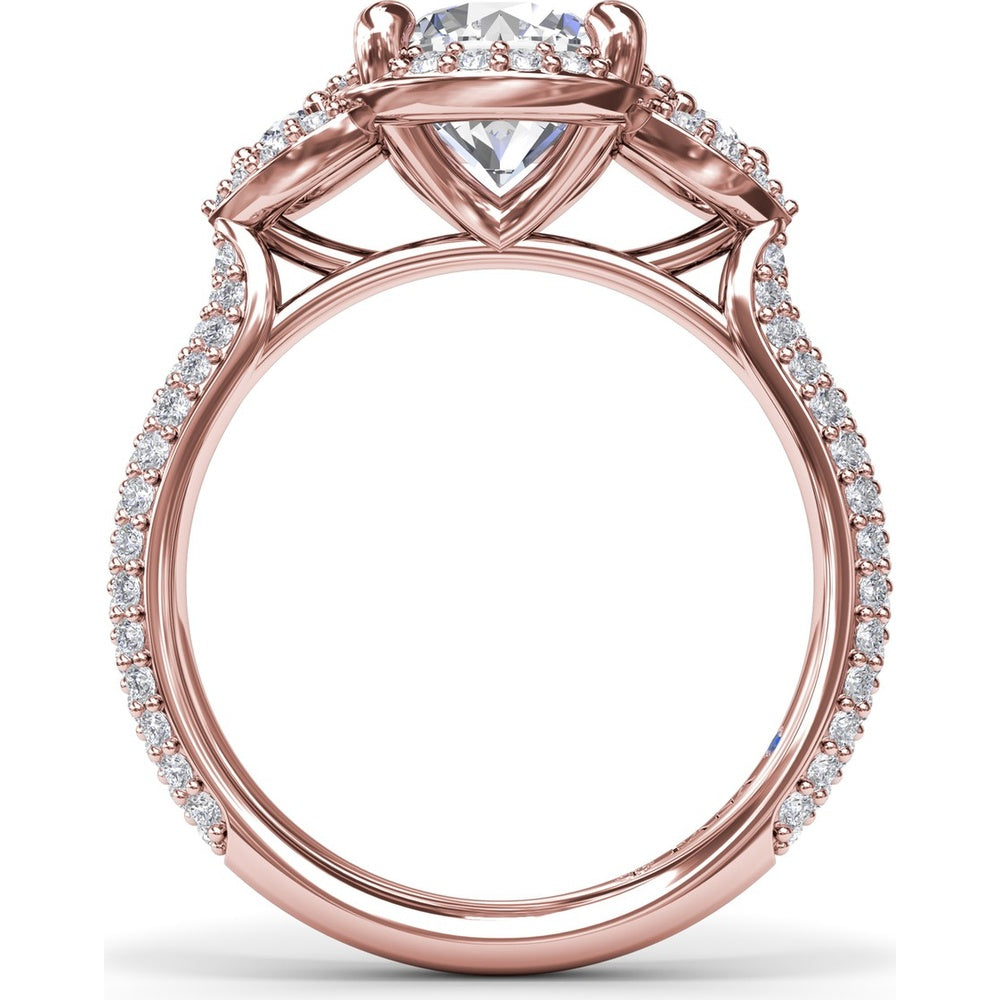 Double Halo Split Shank Engagement Ring Setting with Round Diamonds by Fana - 0.83 Carat Total Diamond Weight