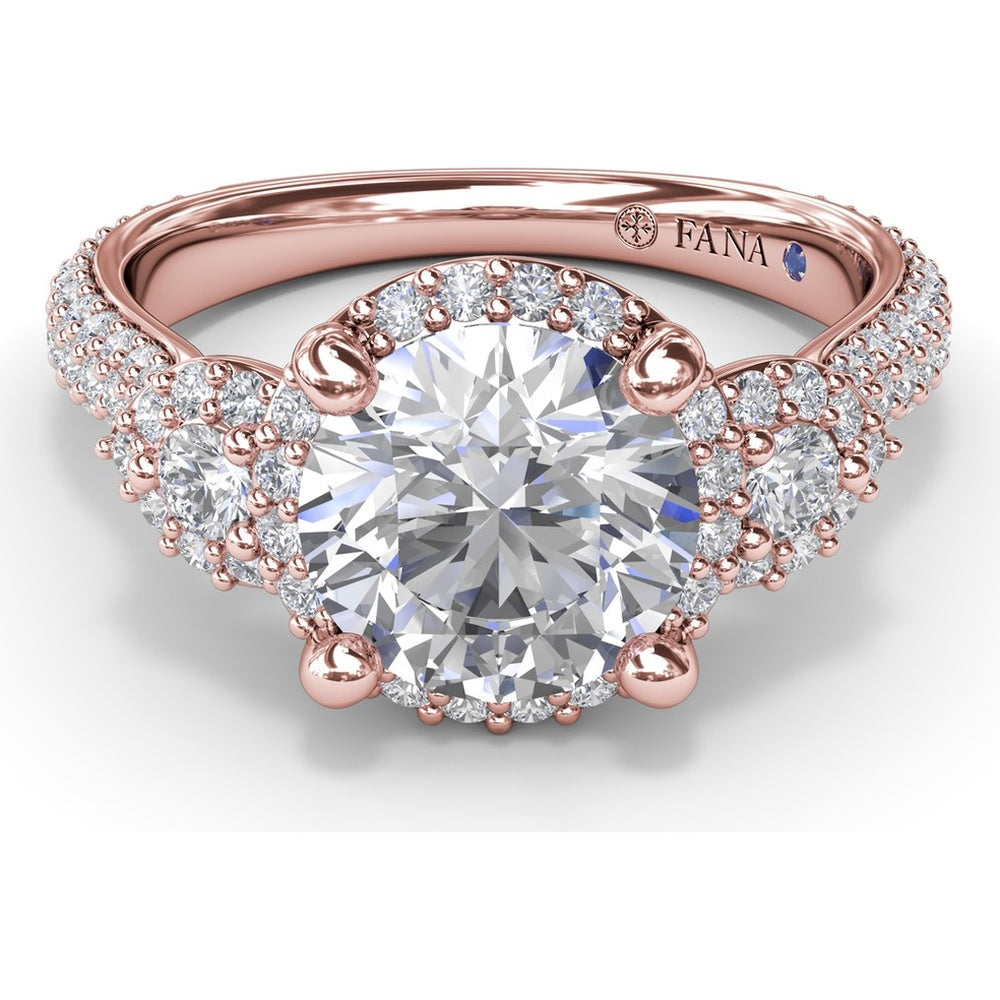 Double Halo Split Shank Engagement Ring Setting with Round Diamonds by Fana - 0.83 Carat Total Diamond Weight