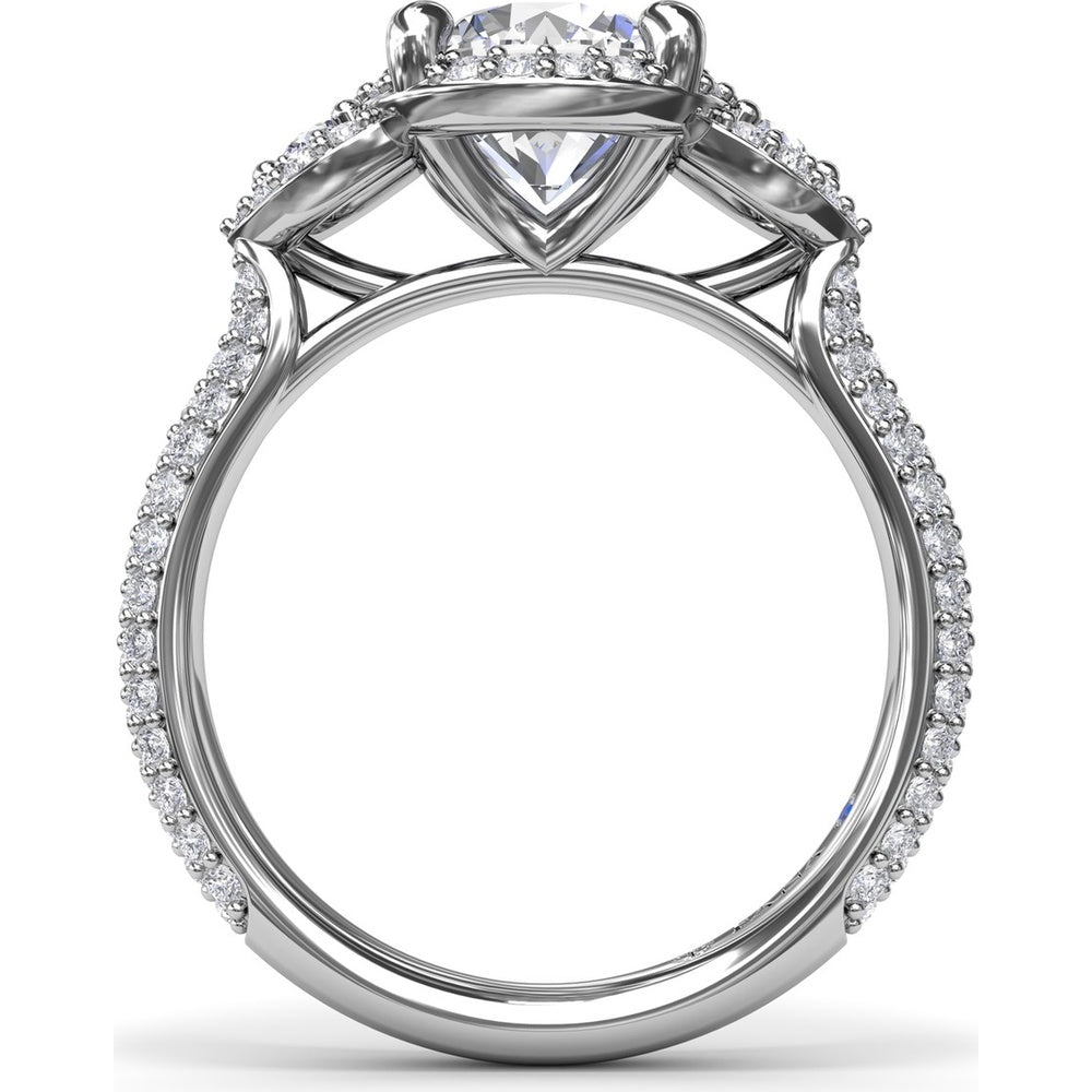 Double Halo Split Shank Engagement Ring Setting with Round Diamonds by Fana - 0.83 Carat Total Diamond Weight