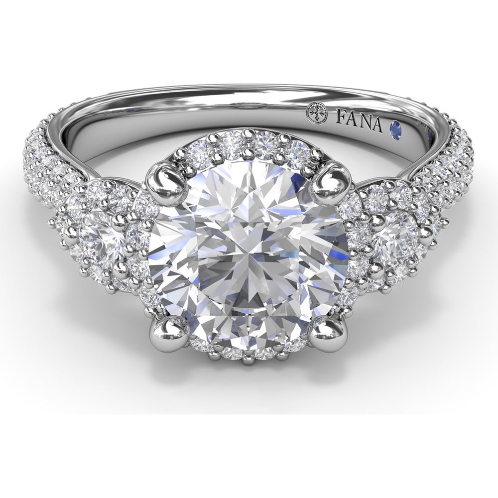 Double Halo Split Shank Engagement Ring Setting with Round Diamonds by Fana - 0.83 Carat Total Diamond Weight