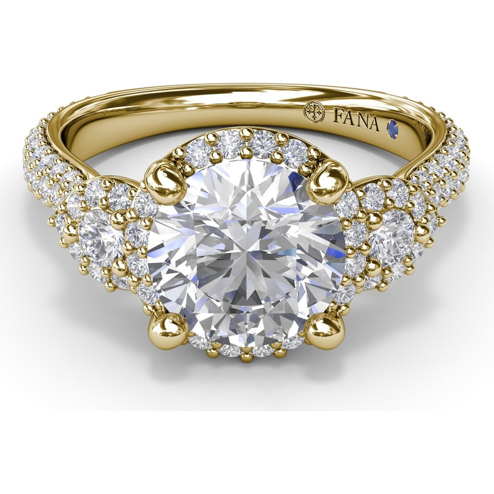 Double Halo Split Shank Engagement Ring Setting with Round Diamonds by Fana - 0.83 Carat Total Diamond Weight