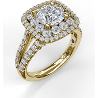 Double Halo Split Shank Engagement Ring Setting with Round Diamonds by Fana - 1.10 Carat Total Diamond Weight