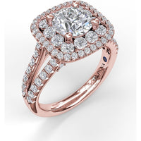 Double Halo Split Shank Engagement Ring Setting with Round Diamonds by Fana - 1.10 Carat Total Diamond Weight