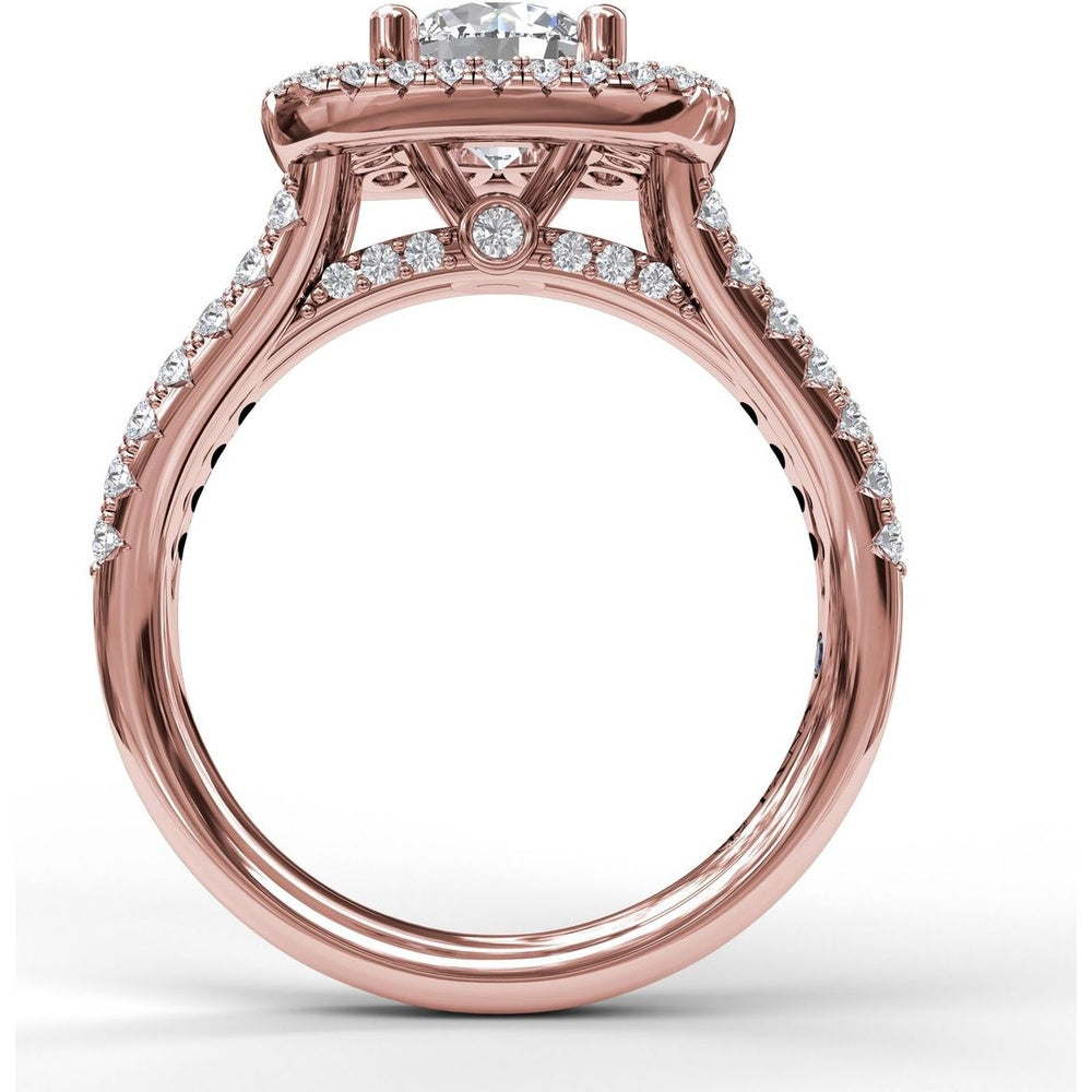 Double Halo Split Shank Engagement Ring Setting with Round Diamonds by Fana - 1.10 Carat Total Diamond Weight