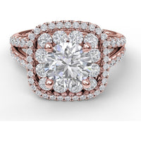 Double Halo Split Shank Engagement Ring Setting with Round Diamonds by Fana - 1.10 Carat Total Diamond Weight