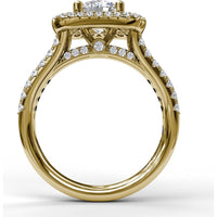 Double Halo Split Shank Engagement Ring Setting with Round Diamonds by Fana - 1.10 Carat Total Diamond Weight