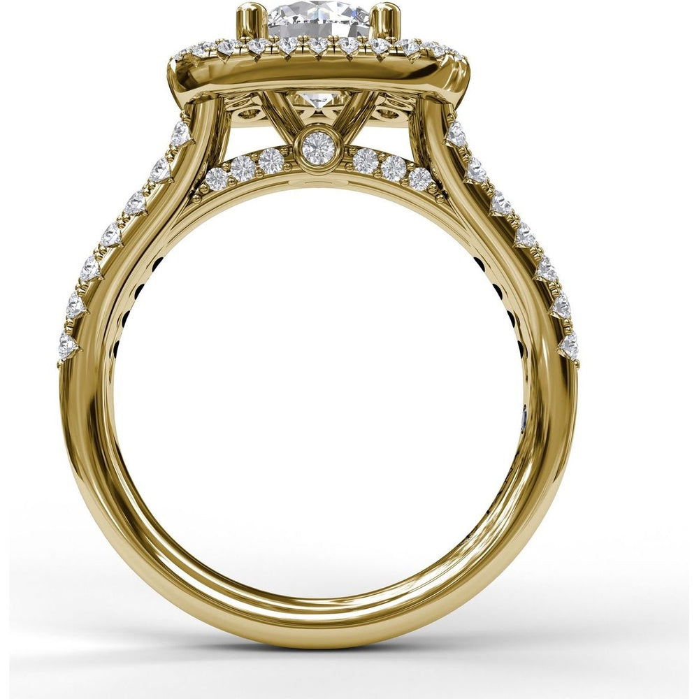 Double Halo Split Shank Engagement Ring Setting with Round Diamonds by Fana - 1.10 Carat Total Diamond Weight