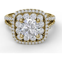 Double Halo Split Shank Engagement Ring Setting with Round Diamonds by Fana - 1.10 Carat Total Diamond Weight