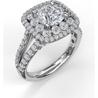 Double Halo Split Shank Engagement Ring Setting with Round Diamonds by Fana - 1.10 Carat Total Diamond Weight