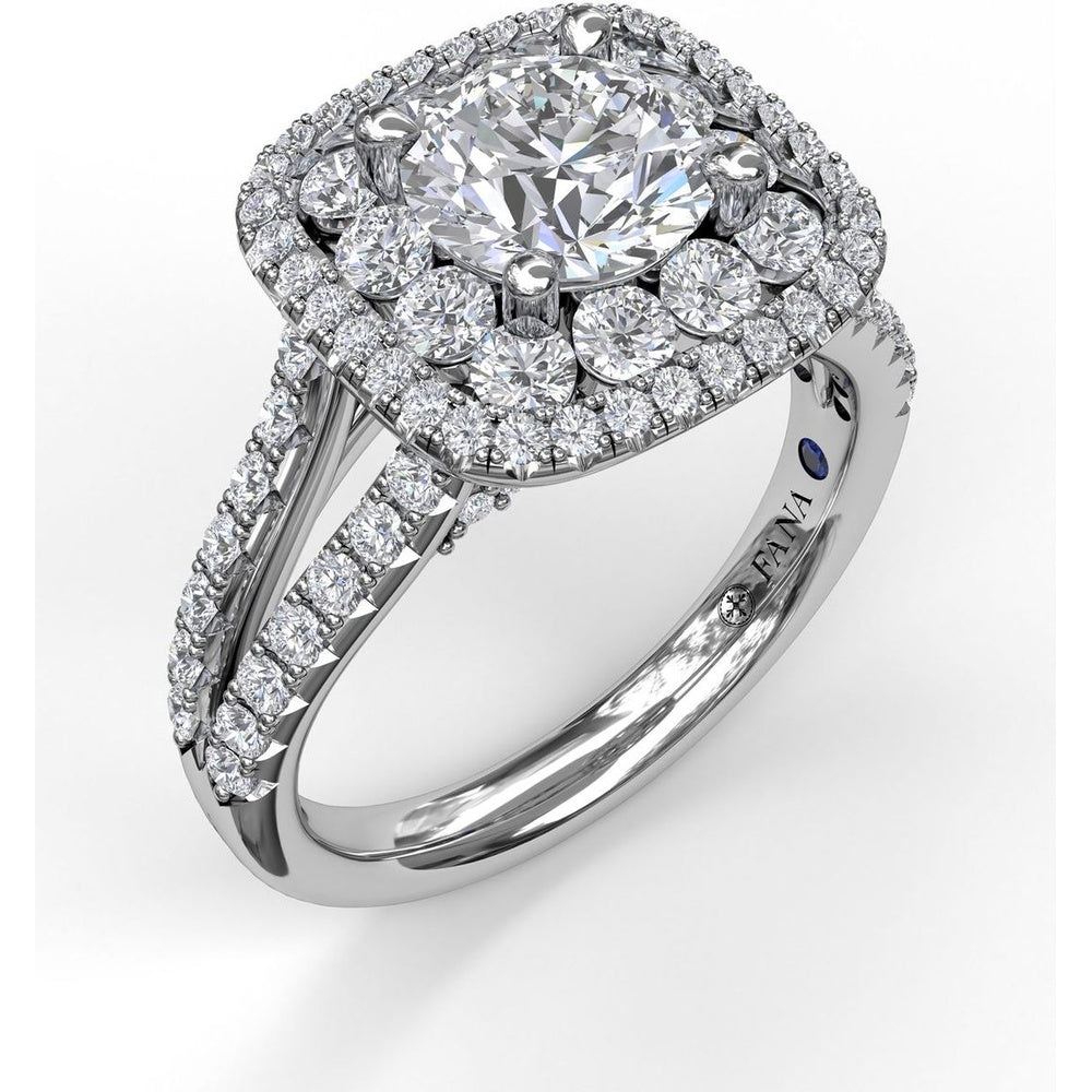 Double Halo Split Shank Engagement Ring Setting with Round Diamonds by Fana - 1.10 Carat Total Diamond Weight