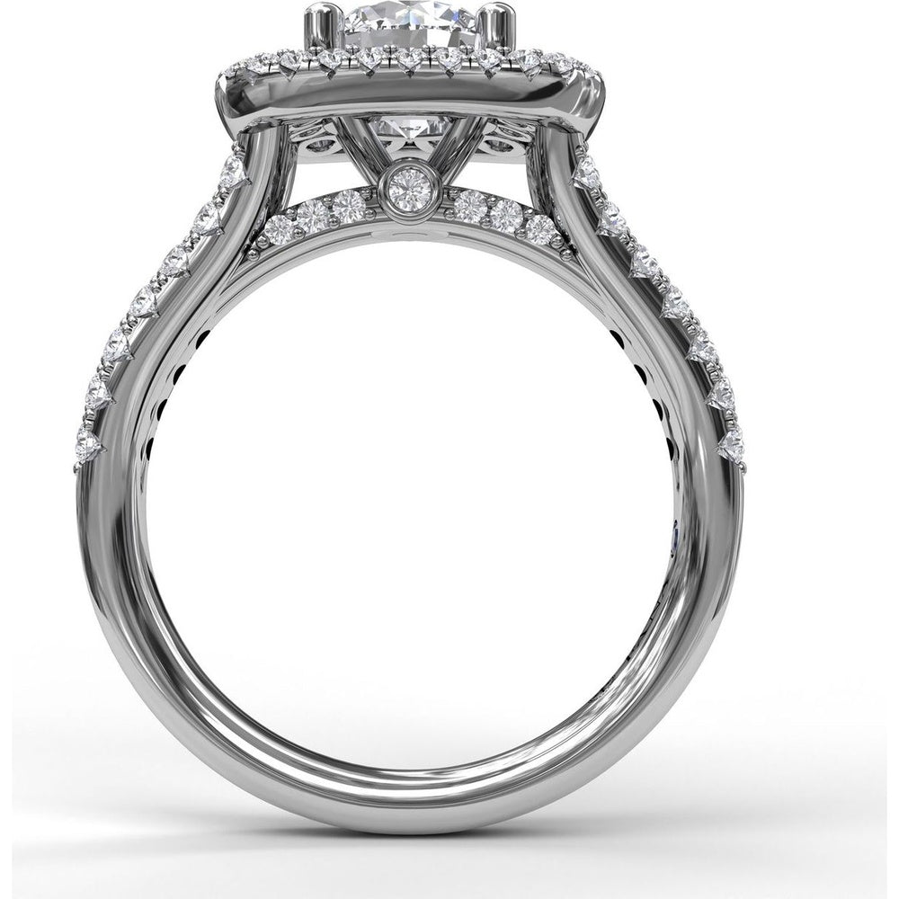 Double Halo Split Shank Engagement Ring Setting with Round Diamonds by Fana - 1.10 Carat Total Diamond Weight