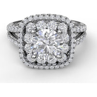 Double Halo Split Shank Engagement Ring Setting with Round Diamonds by Fana - 1.10 Carat Total Diamond Weight