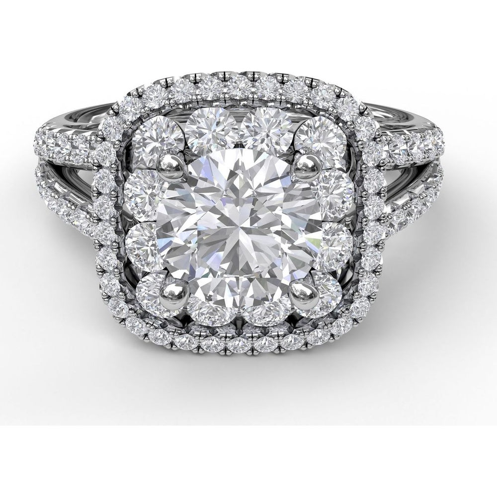 Double Halo Split Shank Engagement Ring Setting with Round Diamonds by Fana - 1.10 Carat Total Diamond Weight