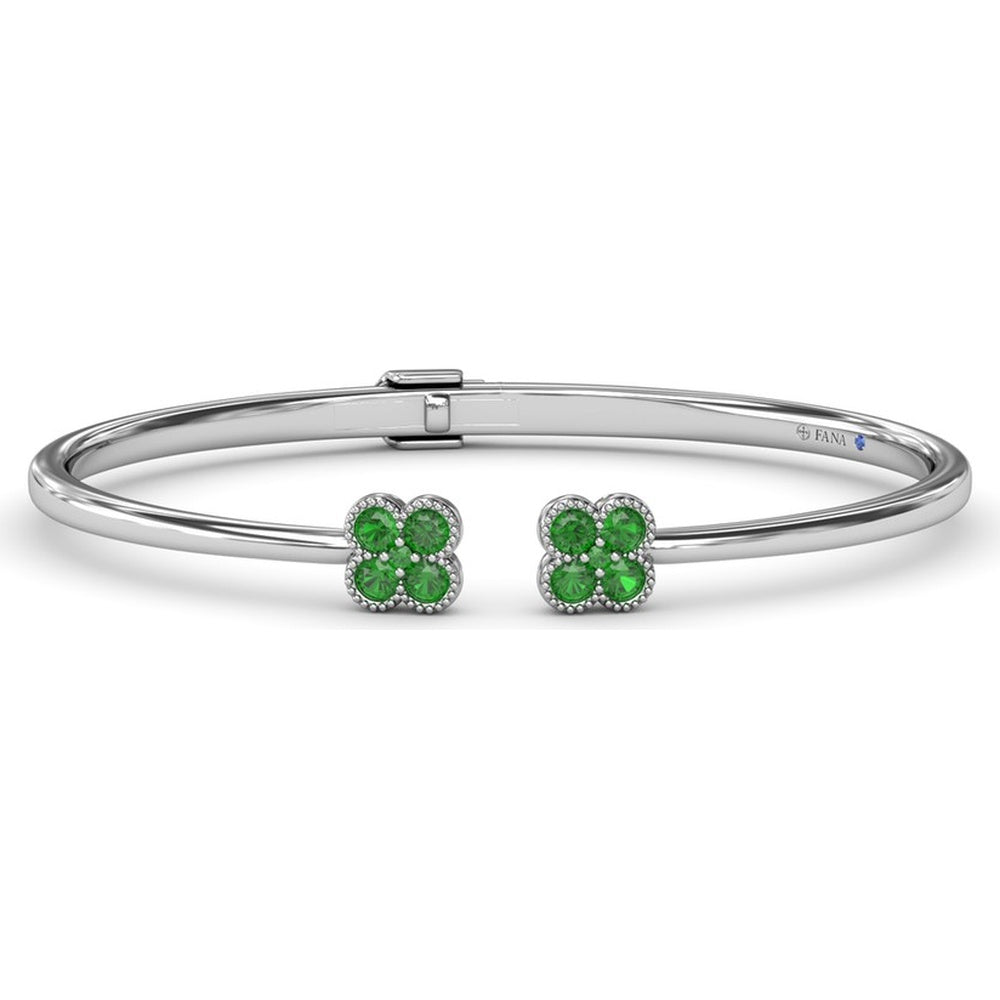 Double Magnolia Bangle with Round Emeralds by Fana - 0.88 Carat Total Emerald Weight