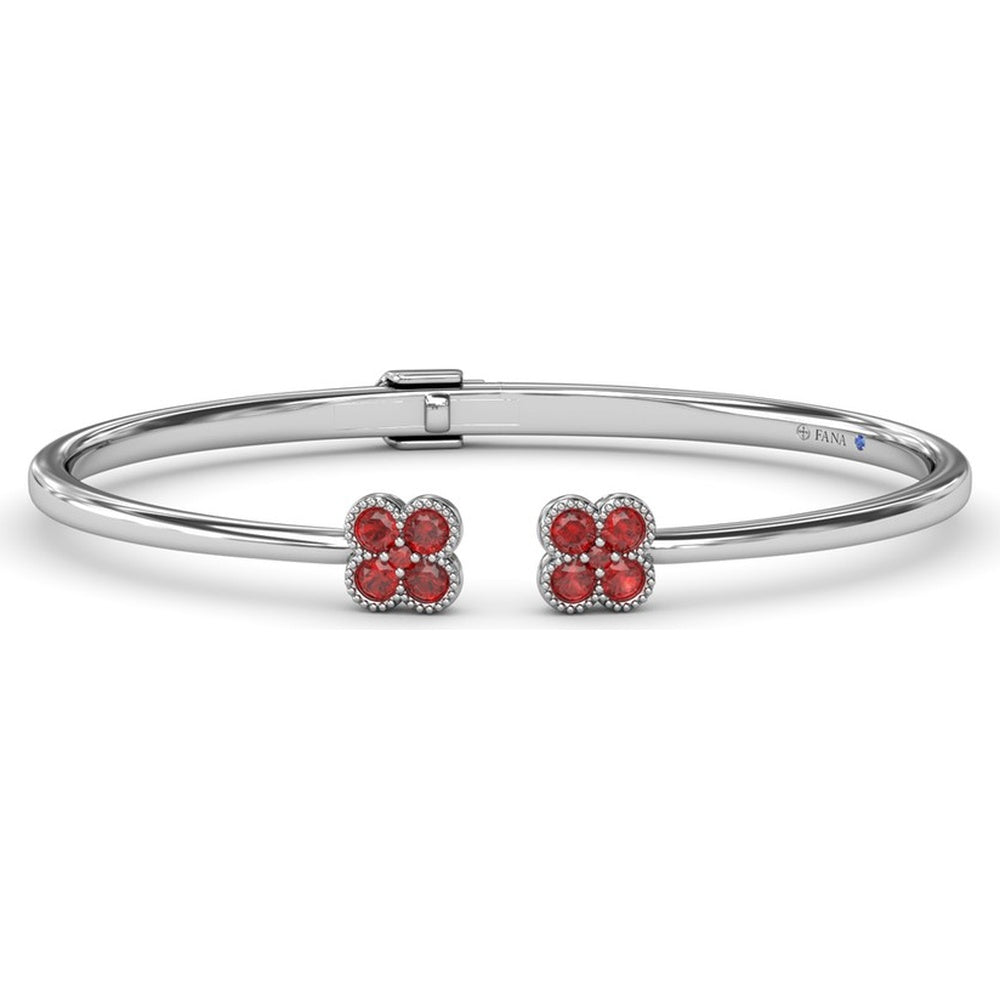 Double Magnolia Open Bangle with Milgrain Prong Set Round Rubies by Fana - 1.08 Carat Total Ruby Weight