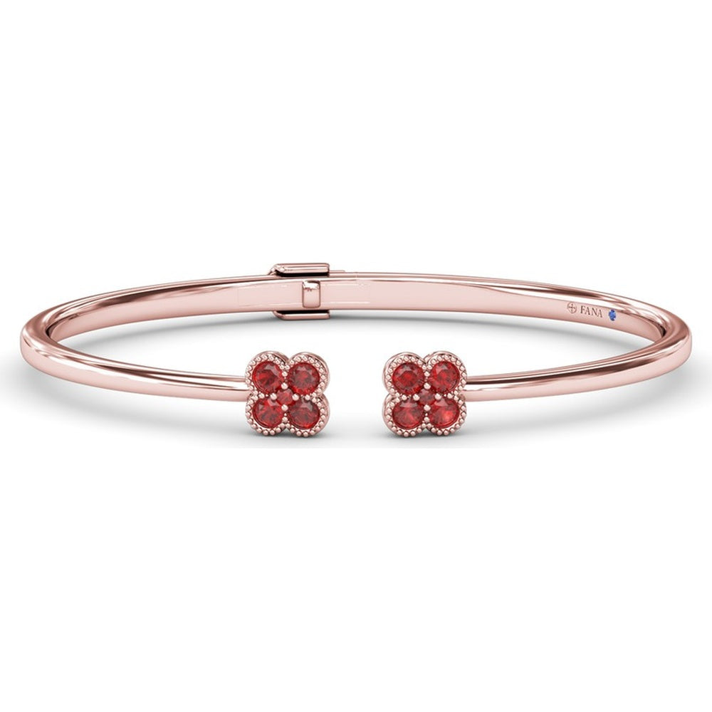Double Magnolia Open Bangle with Milgrain Prong Set Round Rubies by Fana - 1.08 Carat Total Ruby Weight