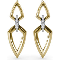 Double Marquise Drop Earrings with Pavé Round Diamond Connector by Fana - 0.14 Carat Total Diamond Weight