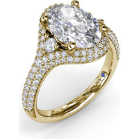 Double Pavé Halo Engagement Ring Setting with Round Side Stones by Fana - 0.79 Carat Total Diamond Weight
