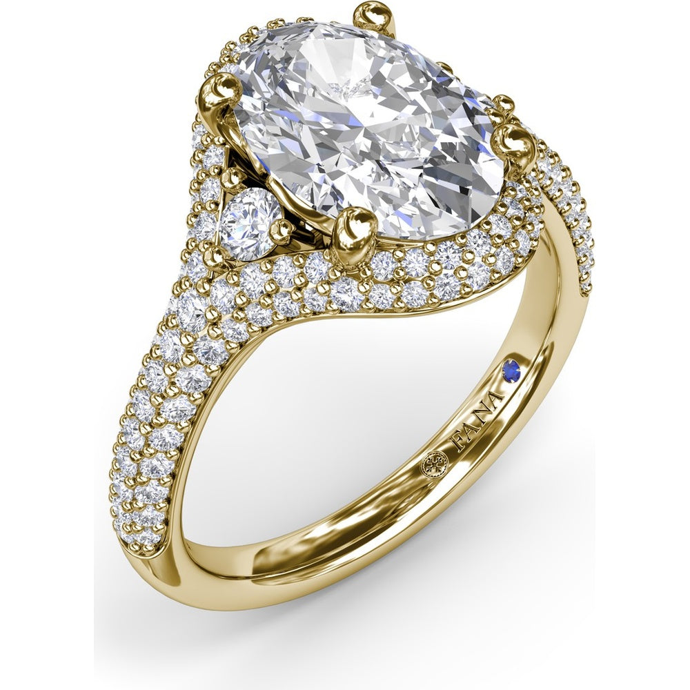 Double Pavé Halo Engagement Ring Setting with Round Side Stones by Fana - 0.79 Carat Total Diamond Weight
