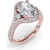 Double Pavé Halo Engagement Ring Setting with Round Side Stones by Fana - 0.79 Carat Total Diamond Weight