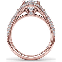Double Pavé Halo Engagement Ring Setting with Round Side Stones by Fana - 0.79 Carat Total Diamond Weight