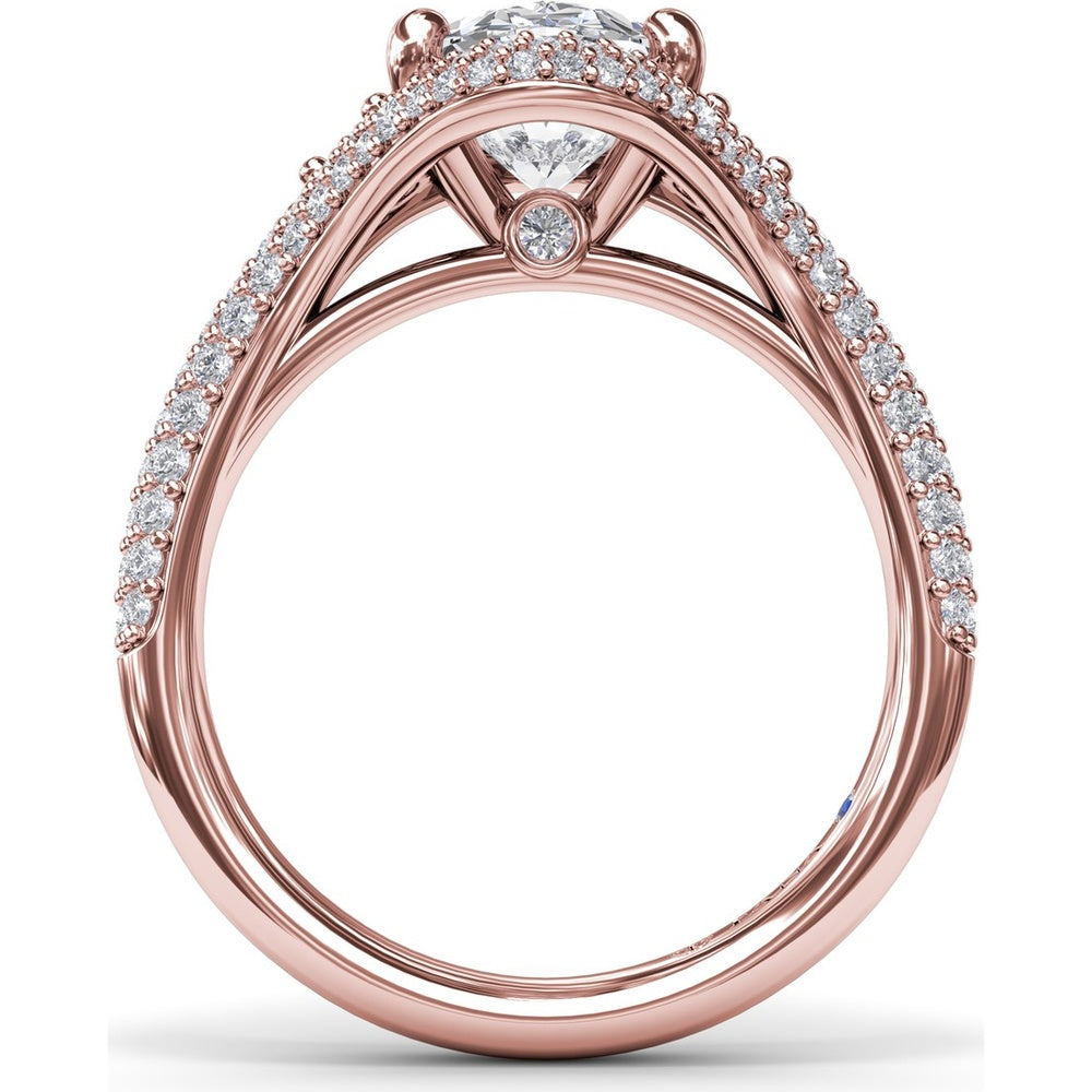 Double Pavé Halo Engagement Ring Setting with Round Side Stones by Fana - 0.79 Carat Total Diamond Weight