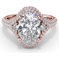Double Pavé Halo Engagement Ring Setting with Round Side Stones by Fana - 0.79 Carat Total Diamond Weight