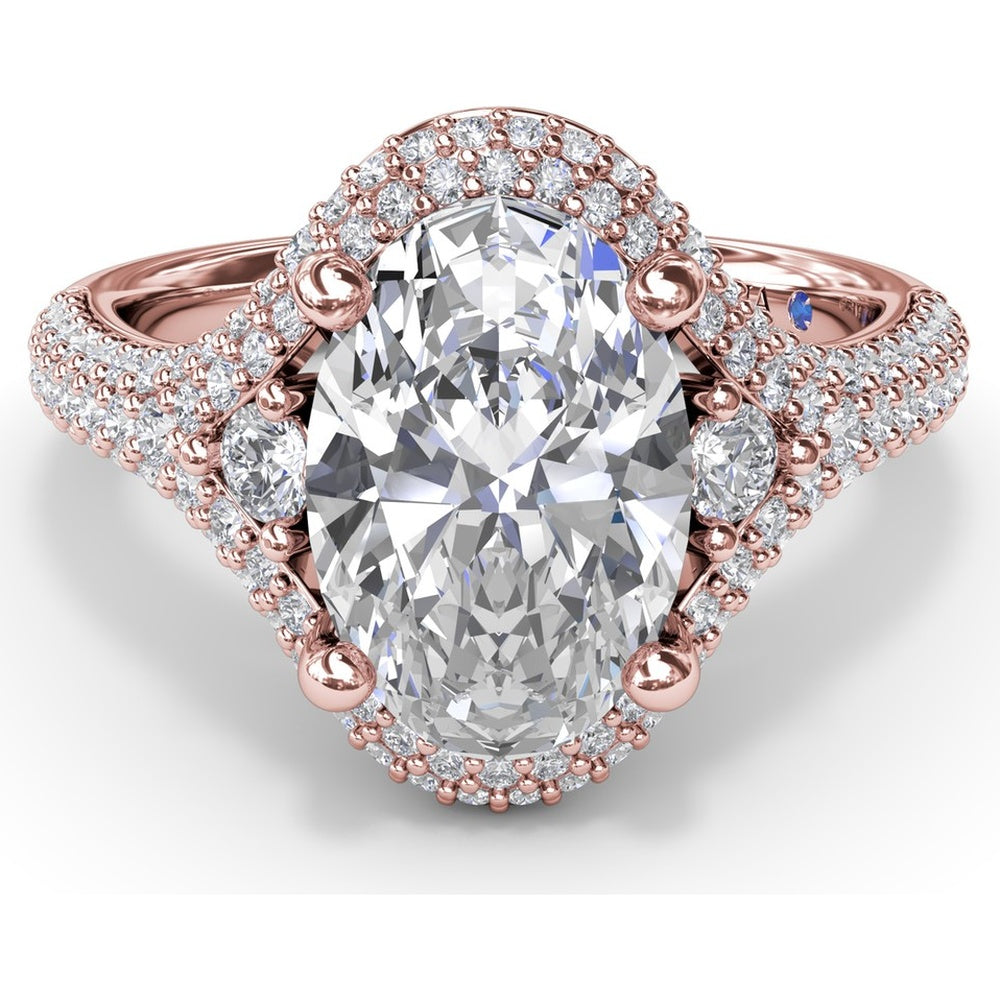Double Pavé Halo Engagement Ring Setting with Round Side Stones by Fana - 0.79 Carat Total Diamond Weight