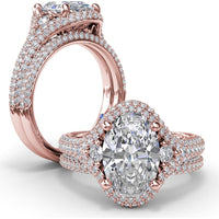 Double Pavé Halo Engagement Ring Setting with Round Side Stones by Fana - 0.79 Carat Total Diamond Weight