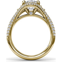 Double Pavé Halo Engagement Ring Setting with Round Side Stones by Fana - 0.79 Carat Total Diamond Weight