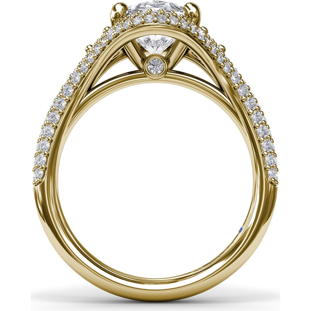 Double Pavé Halo Engagement Ring Setting with Round Side Stones by Fana - 0.79 Carat Total Diamond Weight