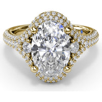 Double Pavé Halo Engagement Ring Setting with Round Side Stones by Fana - 0.79 Carat Total Diamond Weight