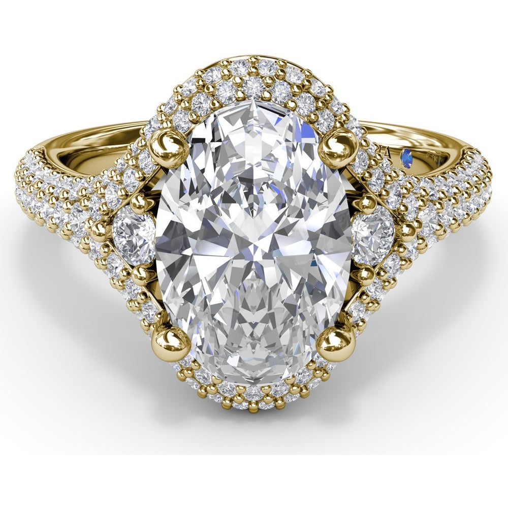 Double Pavé Halo Engagement Ring Setting with Round Side Stones by Fana - 0.79 Carat Total Diamond Weight