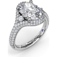 Double Pavé Halo Engagement Ring Setting with Round Side Stones by Fana - 0.79 Carat Total Diamond Weight
