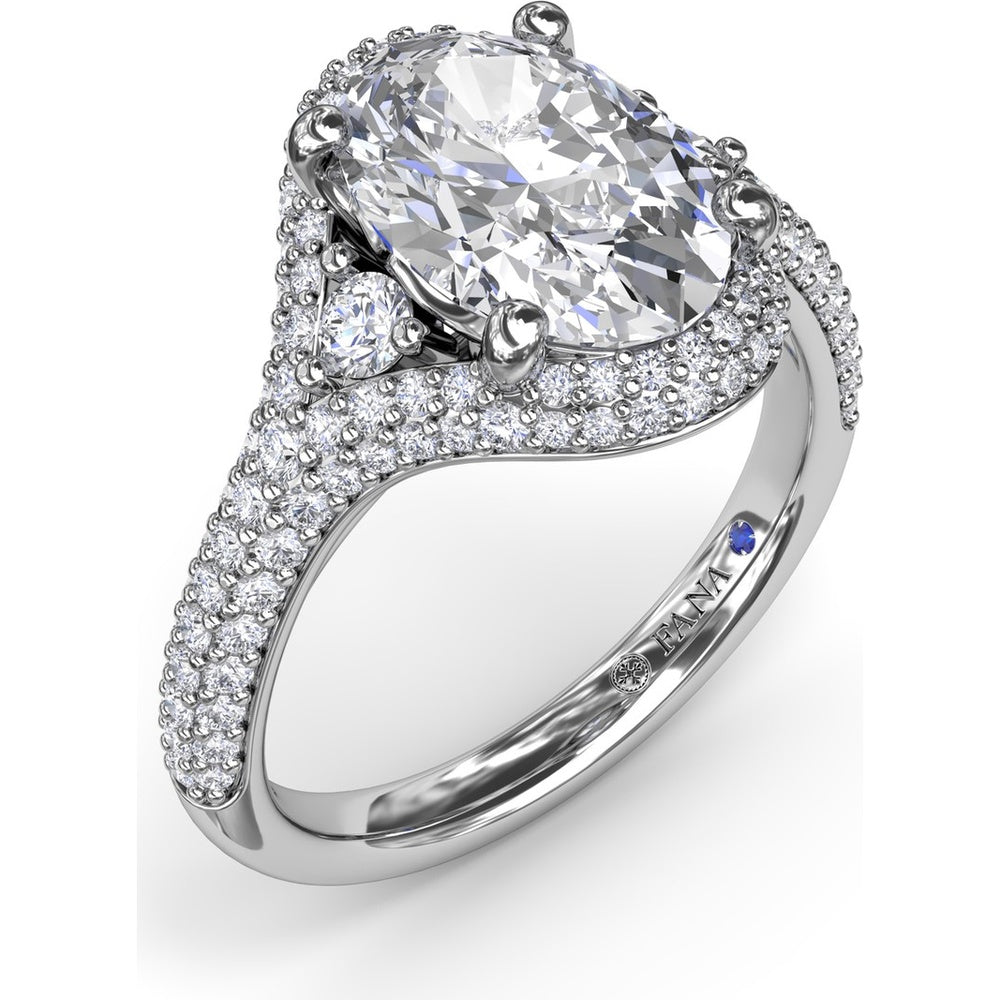 Double Pavé Halo Engagement Ring Setting with Round Side Stones by Fana - 0.79 Carat Total Diamond Weight