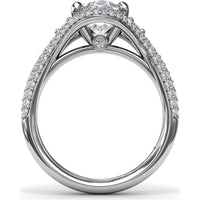 Double Pavé Halo Engagement Ring Setting with Round Side Stones by Fana - 0.79 Carat Total Diamond Weight