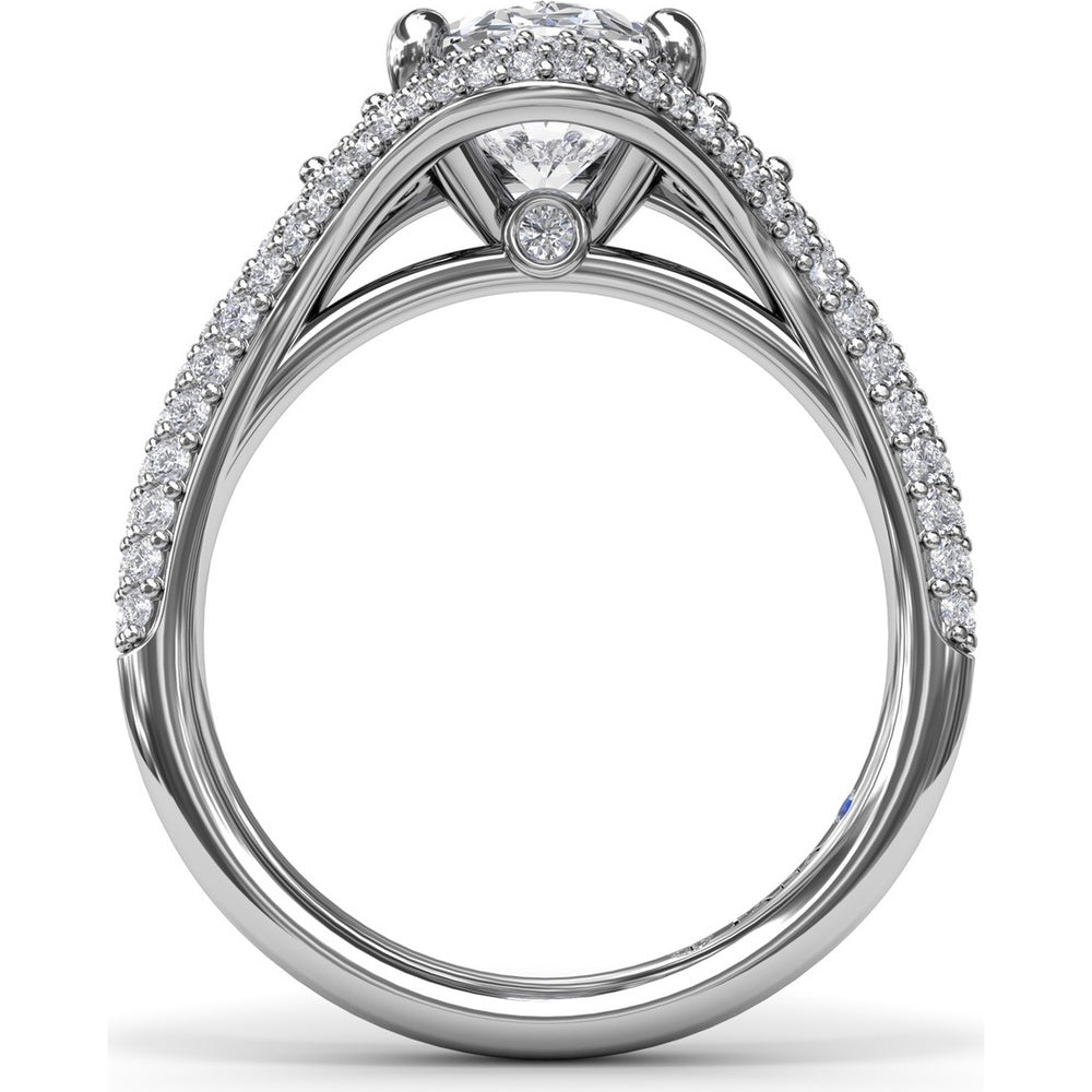 Double Pavé Halo Engagement Ring Setting with Round Side Stones by Fana - 0.79 Carat Total Diamond Weight